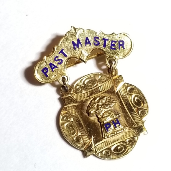 Relisted -Vintage Grange Past Master PH medal pin gold filled blue enamel Lodg - Picture 3 of 10